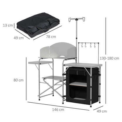 Campingkeuken – Buitenkeuken – Kooktafel – Outdoor Keuken – Draagbare Keuken – Lichtgewicht Aluminium Frame – 3-Zijdige Windbescherming