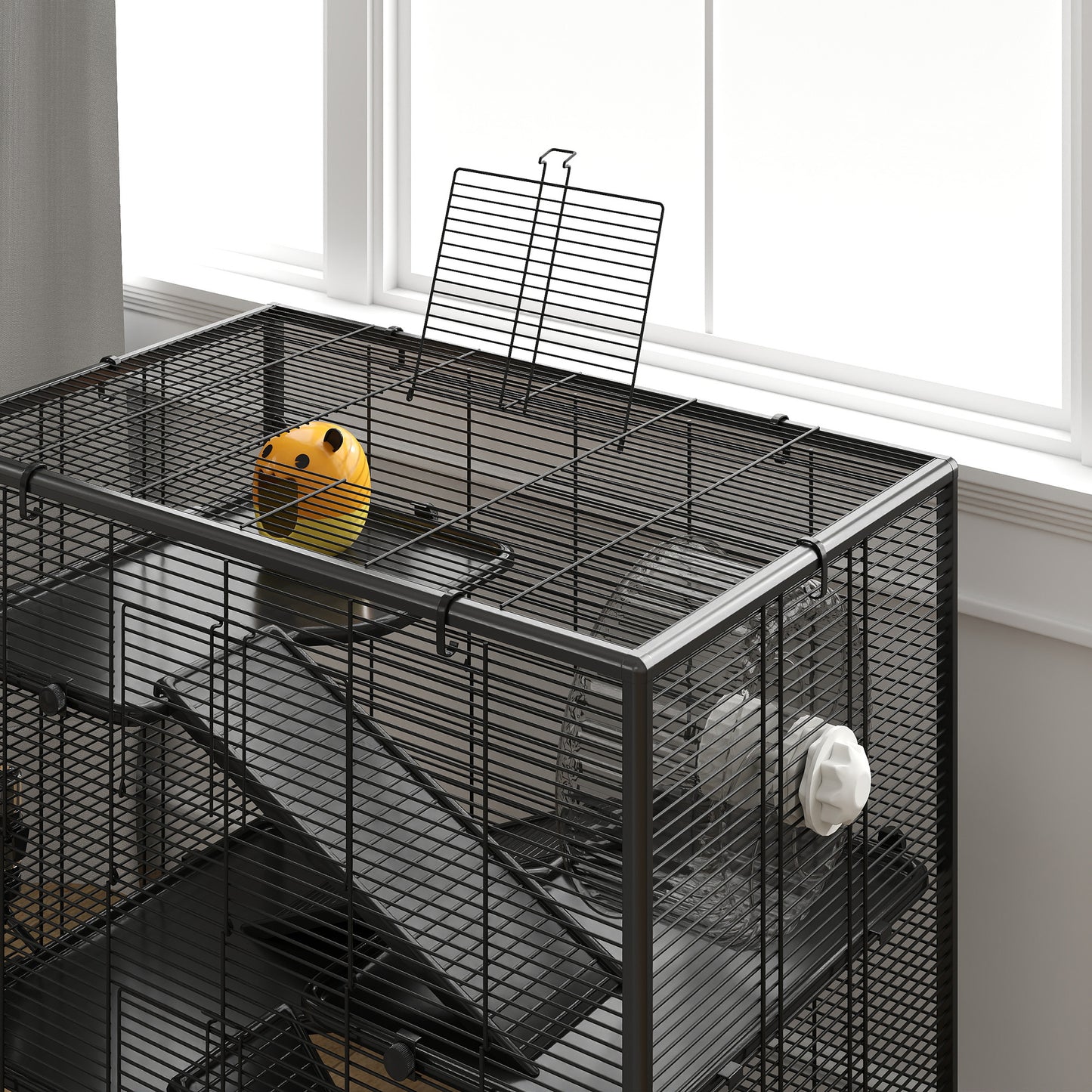 Dwerg Hamsterkooi – Hamsterkooi – knaagdierkooi – kleine huisdierenkooi – speelgoedkooi – Zwart – Gehard Glas Bodem – 4 Niveaus Met Looprad