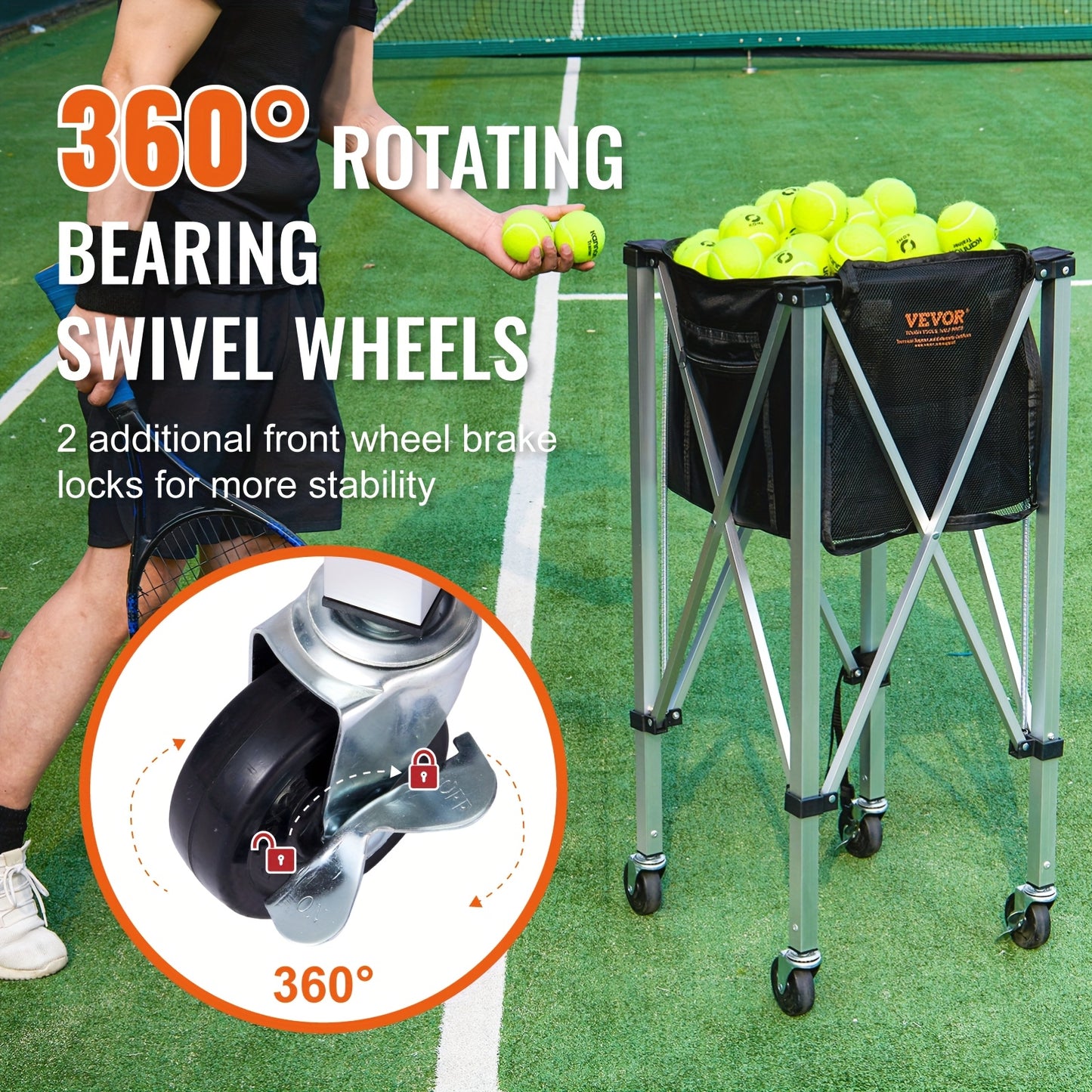 Tennisballenbak – Tennisballenmand – Ballenkar – Ballenwagen – Ballentrolley – Inklapbaar – Lichtgewicht Aluminium
