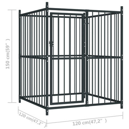 Buitenkennel Honden – Hondenren – Hondenhok – Hondenverblijf – Zwart – Stalen Frame – Weerbestendig Dak 120x120x150 cm