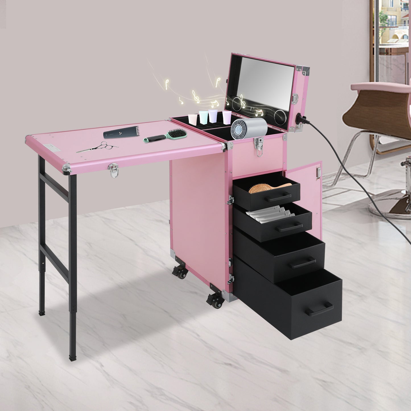 Make-up Tafel – Kaptafel – Make-up Organizer – Vanity Tafel – Schminktisch – Roze – Duurzaam ABS Materiaal – Inklapbaar Met Wachtwoordslot
