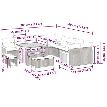 Tuinbank – Buitenbank – Loungeset – Outdoor Sofa – Tuinmeubel – Modulair Ontwerp – UV-Bestendig Poly Rattan & Acaciahout – Zwart met Crème Kussens – 5-Zits