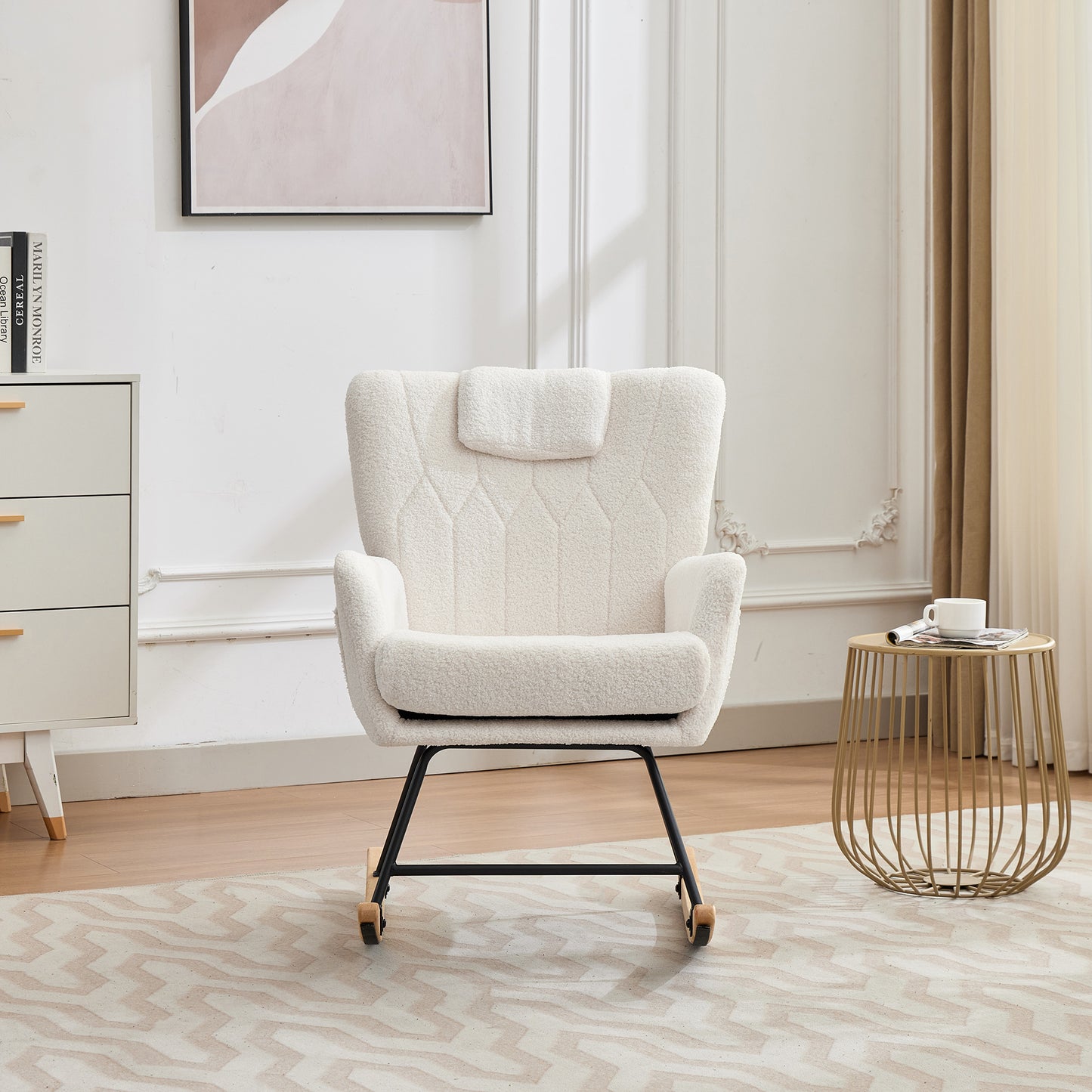 Schommelstoel – Relaxstoel – Lounge Stoel – Zetel – Fauteuil – Wit – Ergonomisch Met Voetenbank – 30 Graden Schommelbeweging