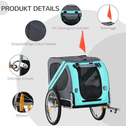 Heavy-Duty Foldable Dog Bike Trailer for & - 20kg Capacity (44 lbs) All-Terrain with Cover, Large, Barrier & Bike Attachment - Steel Frame (Grey/Green) Bike Trailer for Large Dogs