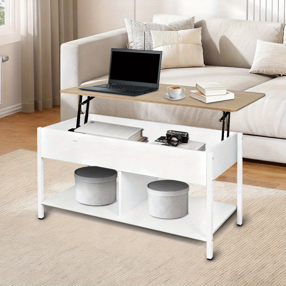 Salontafel Verstelbaar – Bijzettafel – Koffietafel – Hoogte Verstelbaar – Woonkamertafel – Multifunctioneel – Met 3-lagen Opbergruimte – Modern Europees Design – 90x48x62 cm – Sterk en Ruimtebesparend