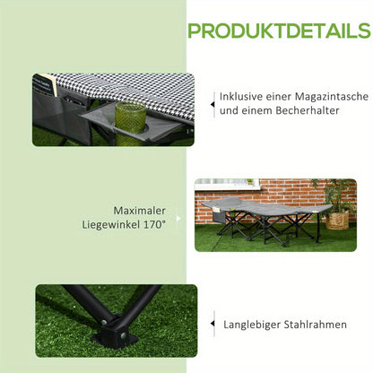 Campingbedje – Reisbedje – Campingbed – Vouwbed – Ligstoel – Aluminium Frame – Inklapbaar Met Bekerhouder – Max 120 Kg – 68x186x48 Cm – Zwart