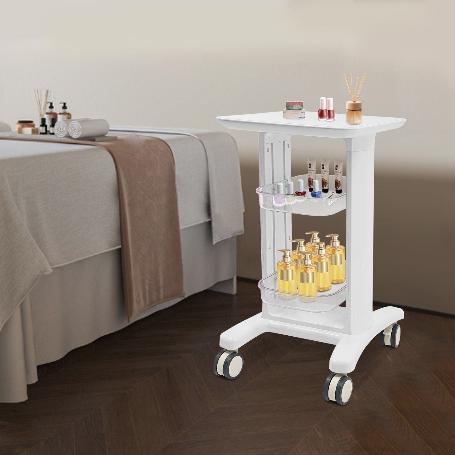 Opbergwagen – Opbergtrolley – Beauty Trolley – Werkwagen – Salonwagen – 3-laags – Stevig ABS Kunststof – Zwenkwieltjes Met Rem