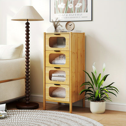 Opbergkast – Opbergmeubel – Ladenkast – Dressoir – Bamboekast – 4 Lades – Gehard Glas – Compact 40x40x97 cm