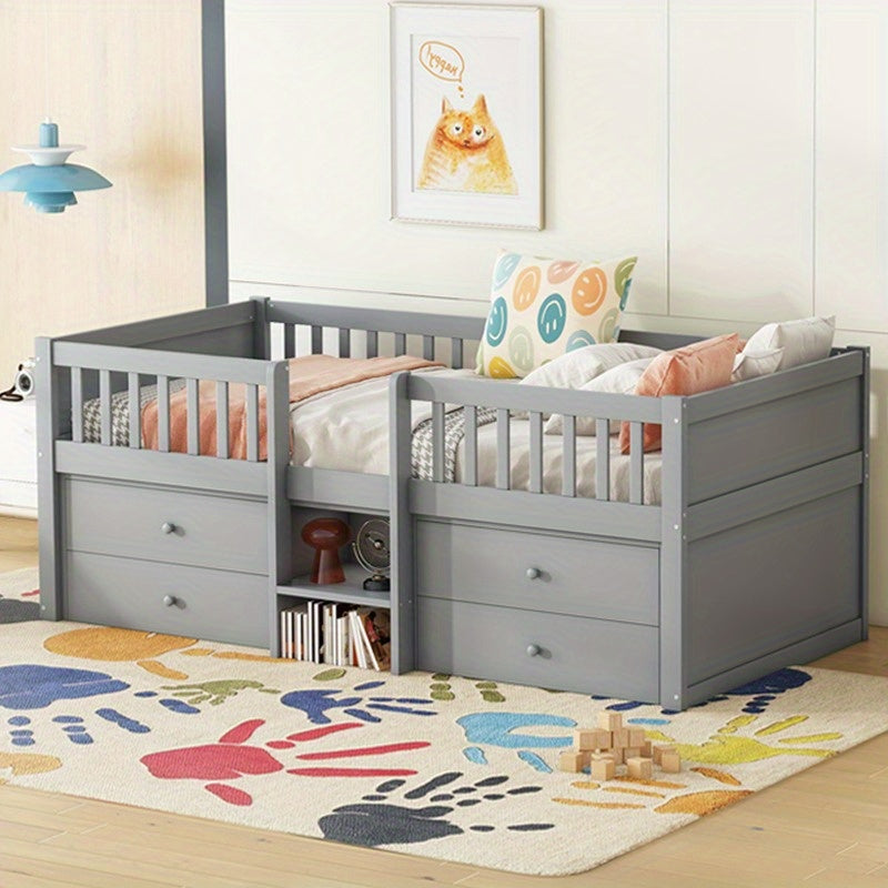 Halfhoogslaper – Hoogslaper – Bed met Opberglades – Stapelbed – Platformbed – Stevig Massief Grenenhout – Ruimtebesparend 90x200 cm Grijs
