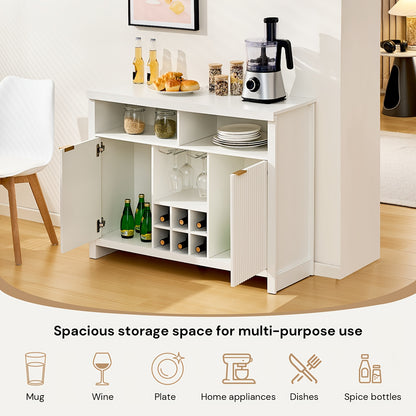 Dressoir – Sideboard – Buffetkast – Opbergkast – Keukenkast – Modern – Wijnrek Voor 6 Flessen – Glazenhouder Voor 4 Wijnglazen – MDF En Metaal – 105x40x85 cm