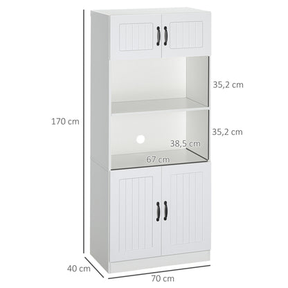 Keukenkast – Hoge Kast – Buffetkast – Opbergkast – Dressoir – Verstelbare Planken – Anti-Kantelbeveiliging – Spaanplaat Wit 70x40x170 cm