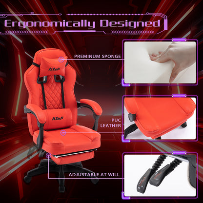 Gamingstoel – Gamestoel – Gaming Chair – Bureaustoel – Game Stoel – Verstelbare Voetensteun – Ergonomische Lendensteun – PU Leder – Draaibaar – Max 150 kg
