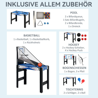 5-in-1 Speltafel – Spel tafel – Speeltafel – Spelbord – Multifunctionele Tafel – Blauw Zwart – Duurzaam MDF en Kunststof – Inclusief Accessoires