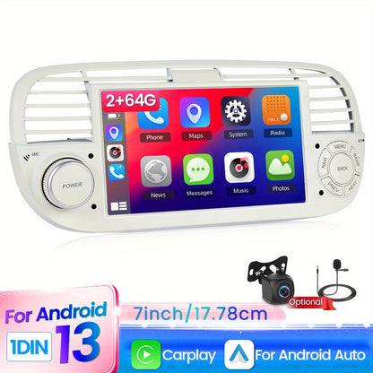 7 Inch Car Radio Fiat 500 – Multimedia Systeem – Touchscreen Autoradio – Navigatie Systeem – Stereo Speler – Draadloze CarPlay & Android Auto – Ingebouwde GPS en WiFi – Inclusief Camera en Microfoon
