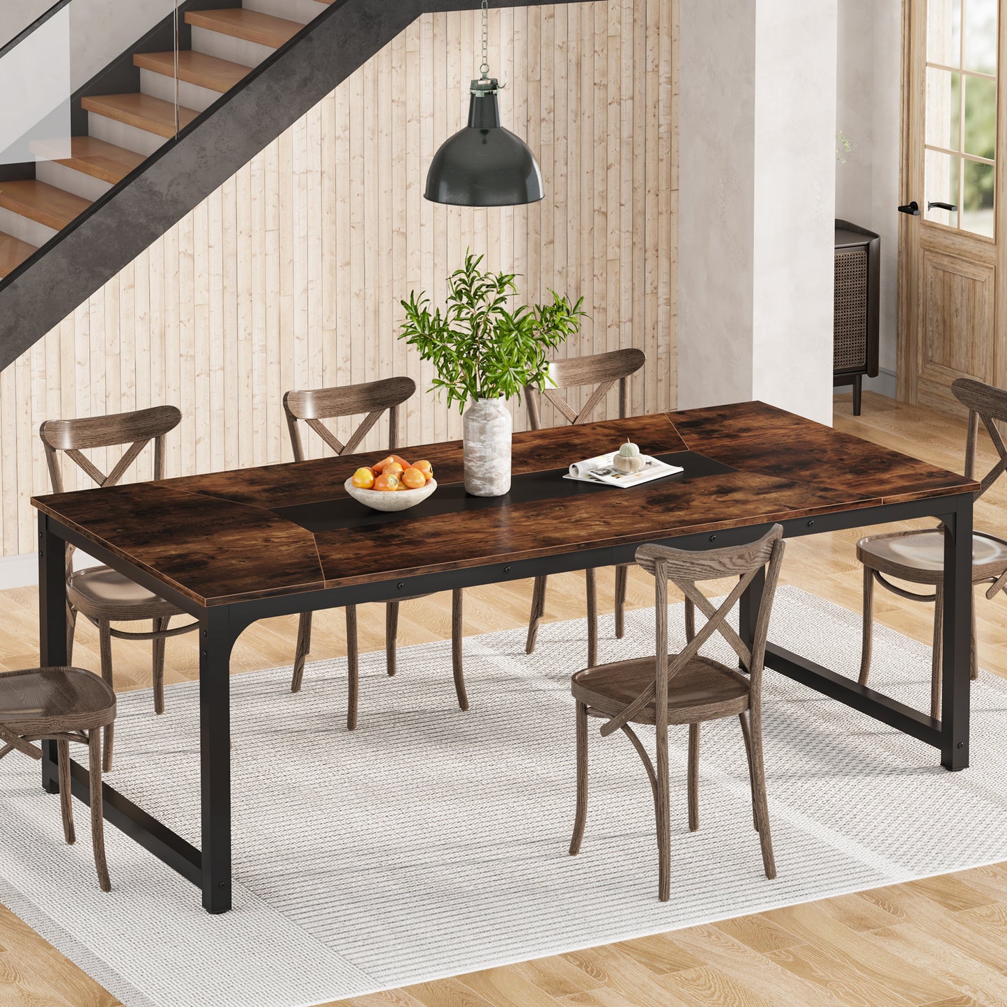 Eettafel – Tafel – Keukentafel – Dinertafel – Industriële Eettafel – Rustic Brown – Voor 6-8 Personen – Robuuste Metalen Poten