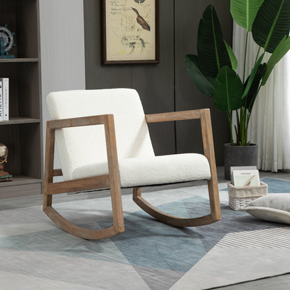 Schommelstoel – Wipstoel – Fauteuil – Relaxstoel – Lounge Stoel – Bouclé Bekleding – Houten Frame – Compact Formaat – Max. 150 kg Draagkracht