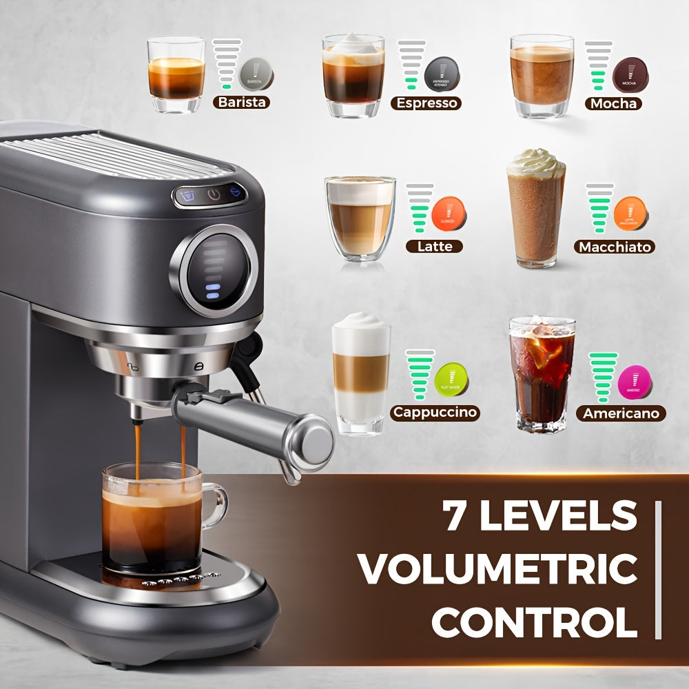 Espressomachine – Koffiemachine – Latte Maker – Cappuccinomachine – Halfautomaat – Roestvrij Stalen Behuizing – 7-instelbare Watervolume Controle