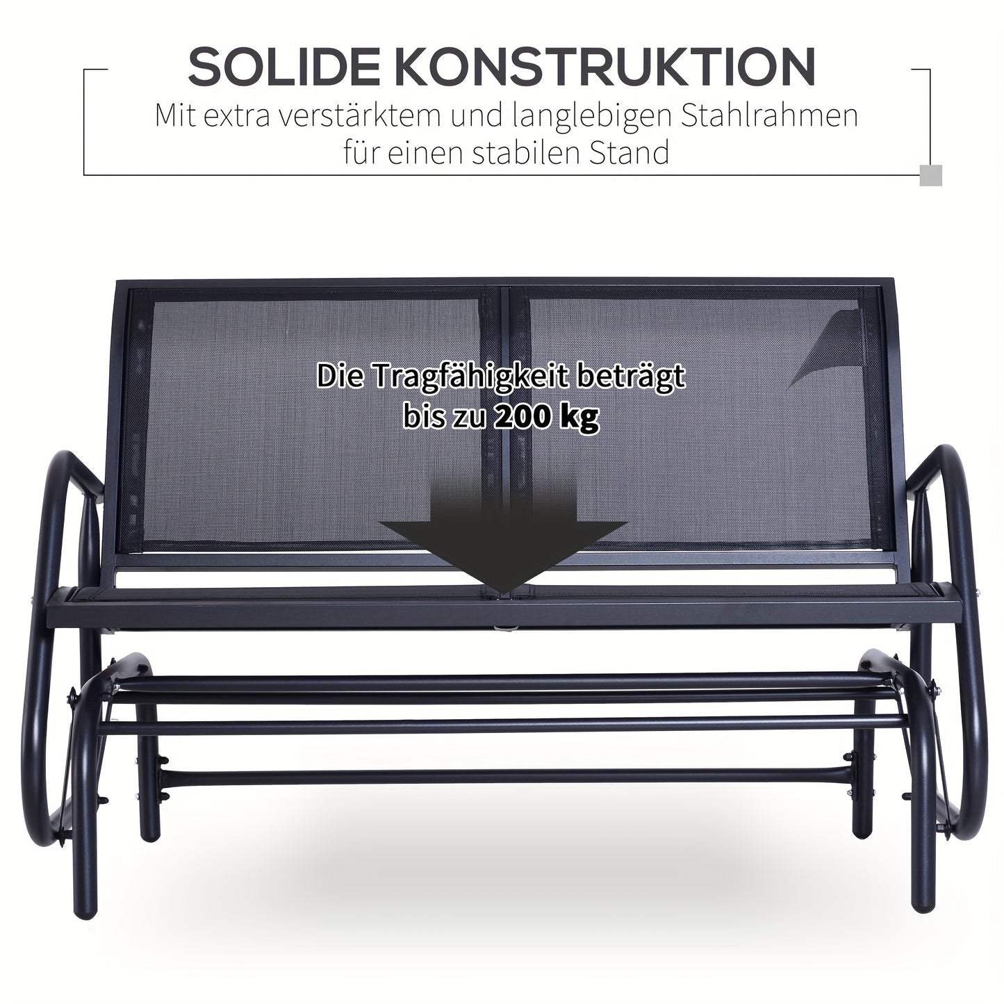 Modern Metal Garden Swing Chair & Bench with Cushion-Friendly Seat - Heavy-Duty Black All-Weather Patio Furniture, Wide Comfortable Design with Armrests, Sturdy Frame for Balcony, Deck, Backyard - Easy Assembly Required, 120