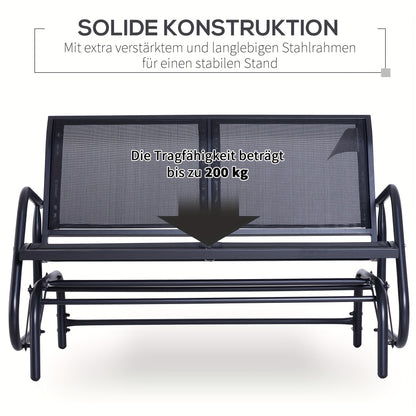 Modern Metal Garden Swing Chair & Bench with Cushion-Friendly Seat - Heavy-Duty Black All-Weather Patio Furniture, Wide Comfortable Design with Armrests, Sturdy Frame for Balcony, Deck, Backyard - Easy Assembly Required, 120