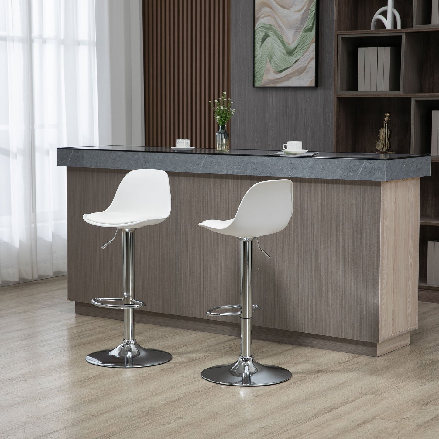 Barkrukken – Barstoelen – Keukenkrukken – Stoelen – Krukken – Verstelbare Hoogte – 360° Draaibaar – Met Voetsteun – Kunstleren Bekleding – Stalen Frame – Set van 2 – Zwart