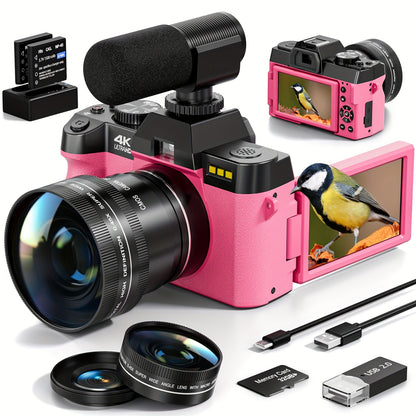 Digitale Camera – Vlogcamera – Fotocamera – Compactcamera – Wifi Camera – 48MP Sensor – 4K Videoopname – Roze Variant