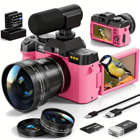 Digitale Camera – Vlogcamera – Fotocamera – Compactcamera – Wifi Camera – 48MP Sensor – 4K Videoopname – Roze Variant