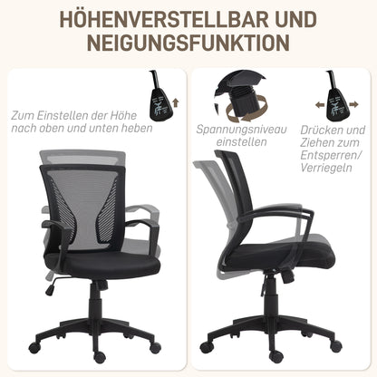 Bureaustoel – Kantoorstoel – Draaistoel – Meshstoel – Werkstoel – Ademend Mesh Rugleuning – Verstelbare Hoogte 92-102 cm – Max. 120 kg – Zwart