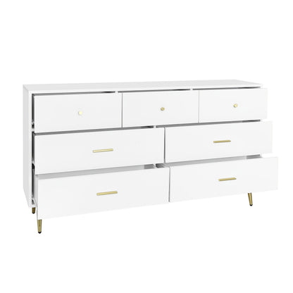 Furniture Piece with Multiple Drawers And Golden Details, Suitable for Dining Room Or Kitchen, Measuring 140*35*76Cm.