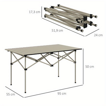Oprolbare Tafel – Inklapbare Tafel – Opvouwbare Tafel – Campingtafel – Buitentafel – Aluminium X-Frame – Verstelbare Hoogte – 95 x 55 cm – Lichtgewicht Khaki