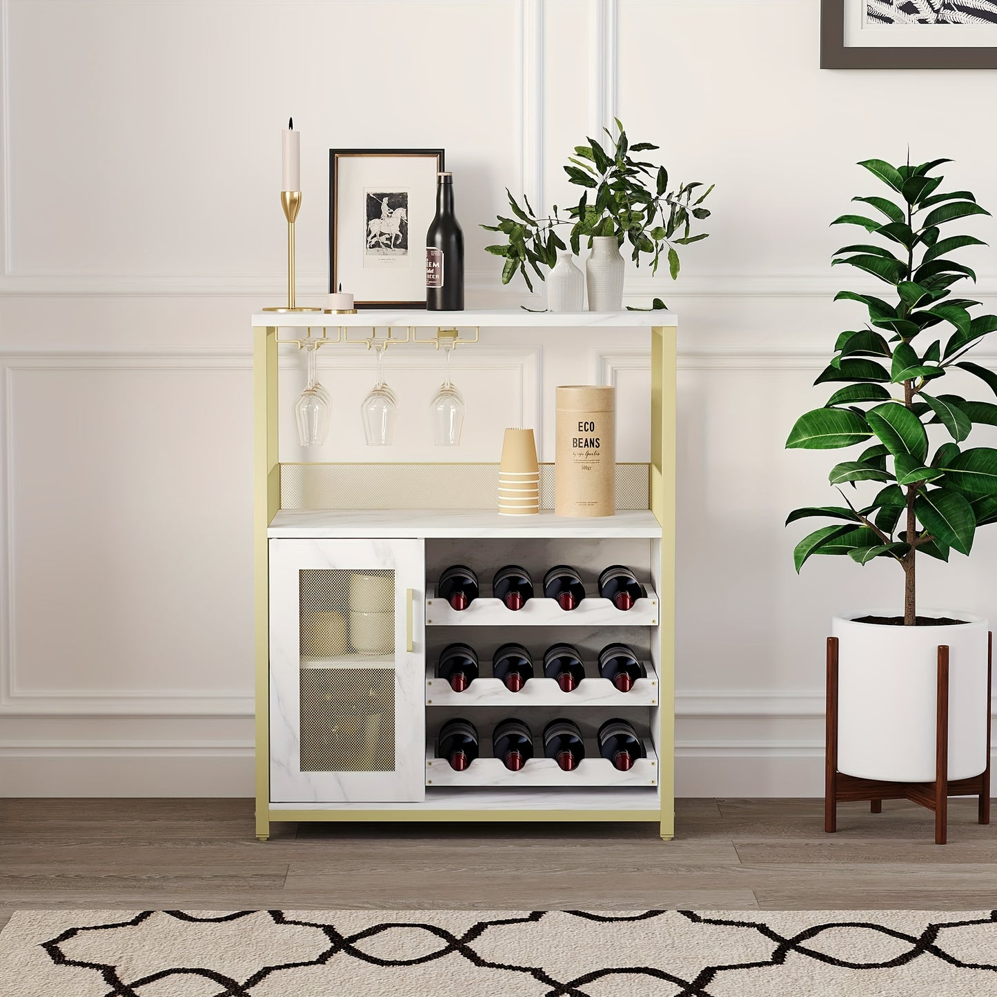 Wijnkast – Wijnrek – Drankmeubel – Barmeubel – Wijnopberger – Verstelbare Planken – Mesh Deur – Compact Design – Zonder Elektriciteit – Grijze Uitvoering