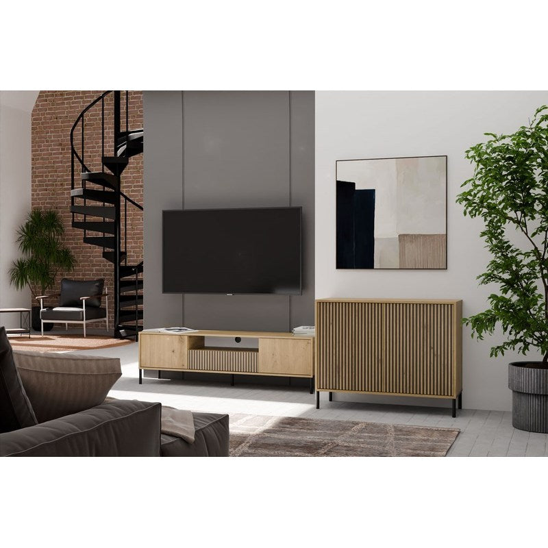 Ladefront – Ladepaneel – Ladescherm – Ladenfront – Ladekastfront – Geribbelde Lamellen – TIP-ON Opensysteem – MDF Eikenhout Look