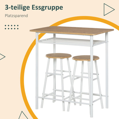Barset – Barkrukken – Bartafel – Eettafel – Hoogtafel – Wit – Compact Ruimtebesparend Ontwerp – MDF Tafelblad Met Stalen Frame