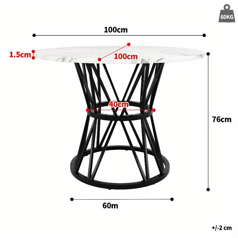 Ronde Eettafel – Tafeltje – Keukentafel – Eettafel Rond – Tafel 4 Personen – Marmeren Blad – Zwart Metalen Tripod Onderstel – 100x100x76 cm – Duurzaam & Stijlvol