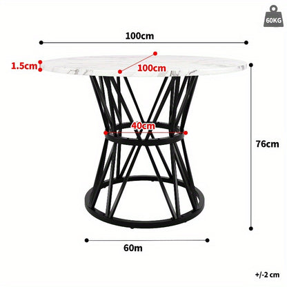 Ronde Eettafel – Tafeltje – Keukentafel – Eettafel Rond – Tafel 4 Personen – Marmeren Blad – Zwart Metalen Tripod Onderstel – 100x100x76 cm – Duurzaam & Stijlvol