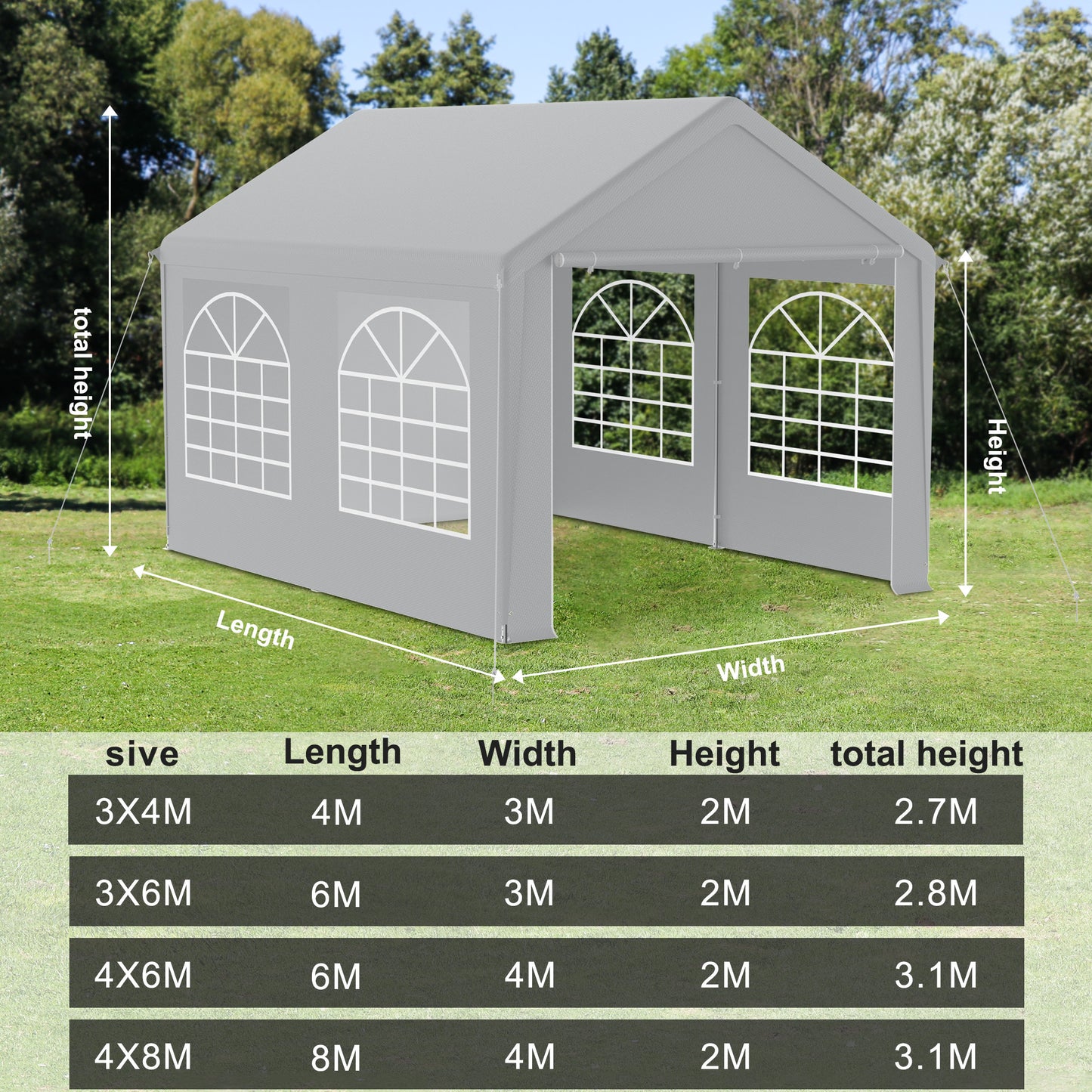 Partytent – Feesttent – Tuinkamer – Overkapping – Paviljoen – 4 x 6 Meter – UV Bescherming 50+ – Afneembare Zijwanden