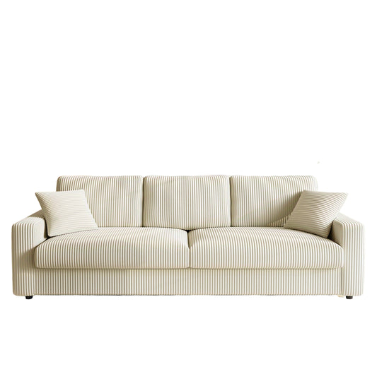 4-Zits Corduroy Bank – Hoekbank – Zithoek – Loungeset – Slaapbank – Beige – 256 cm – Zachte Ribstof – Stevig Houten Frame