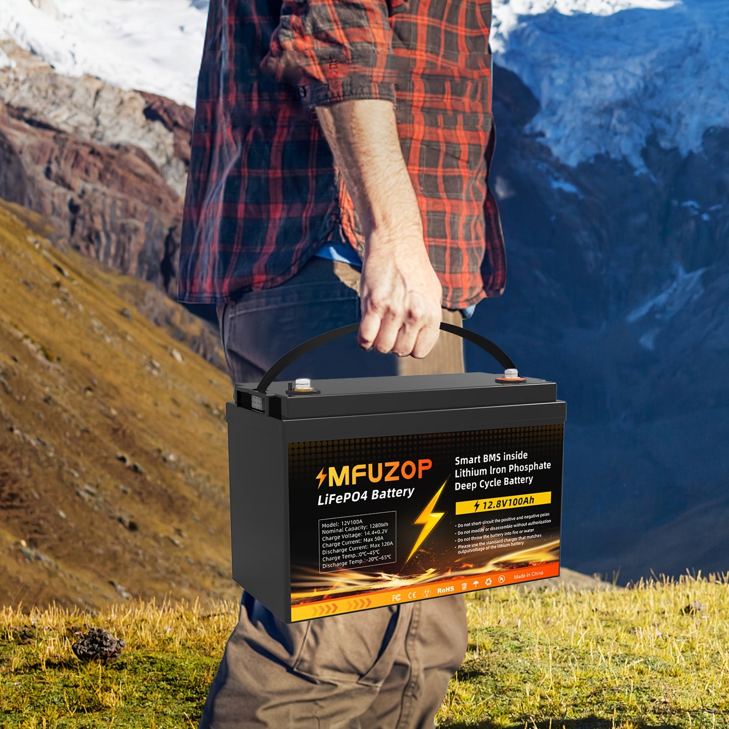 Lithium Accu – LiFePO4 Batterij – Oplaadbare Accu – 12V 100Ah Accu – Off-Grid Energie – Lichtgewicht & Lange Levensduur – Geïntegreerde 100A BMS Veiligheid