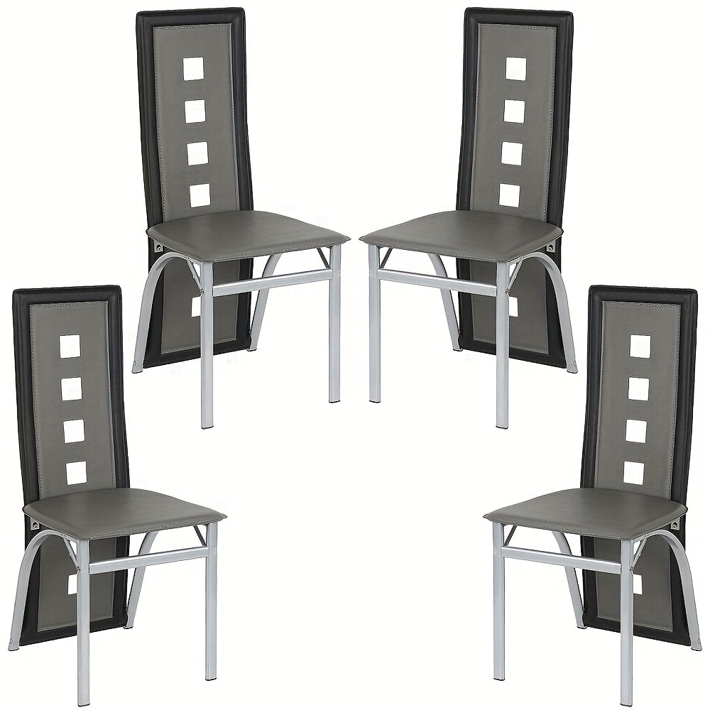 Eetkamerstoel – Stoel – Barstoel – Keukenstoel – Caféstoel – Set van 4 – Hoogwaardige PU Zitting – Ergonomische Rugleuning – Zwart-Grijs – Stevig & Comfortabel – Eenvoudige Montage