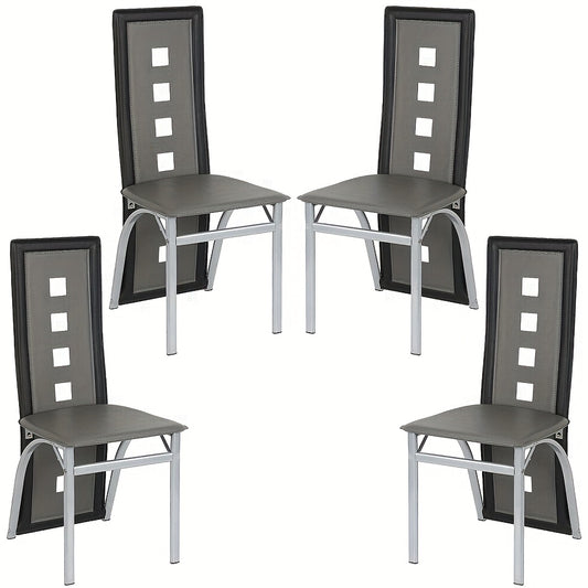Eetkamerstoel – Stoel – Barstoel – Keukenstoel – Caféstoel – Set van 4 – Hoogwaardige PU Zitting – Ergonomische Rugleuning – Zwart-Grijs – Stevig & Comfortabel – Eenvoudige Montage