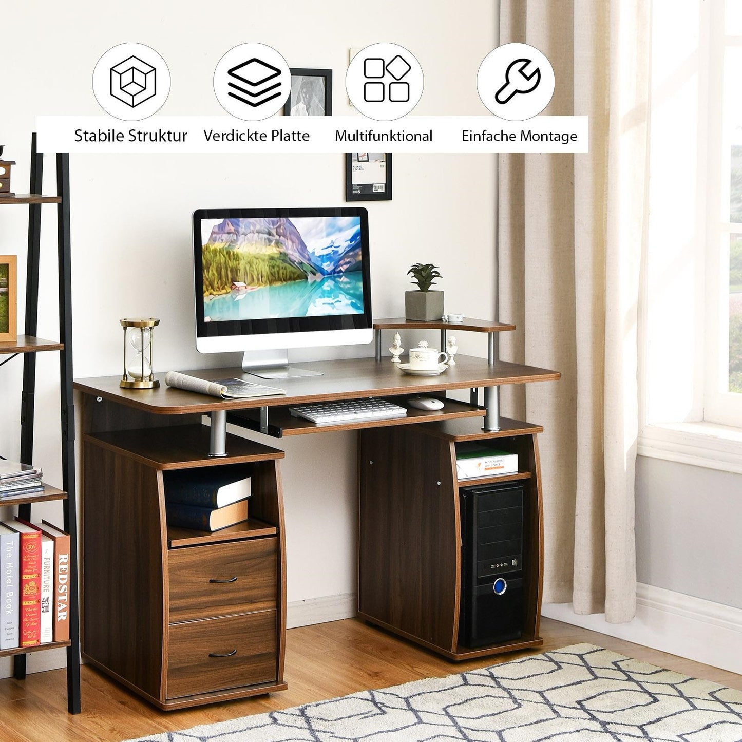 Computerbureau – Bureautafel – Werkplek Meubel – PC Tafel – Laptop Bureau – Met Toetsenbordlade – MDF Bruin 120x55 cm
