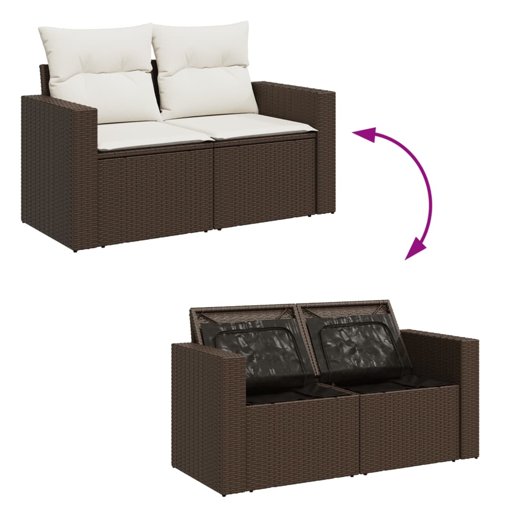 vidaXL Garden Bench with Cushions, 2-Seater, Poly Rattan