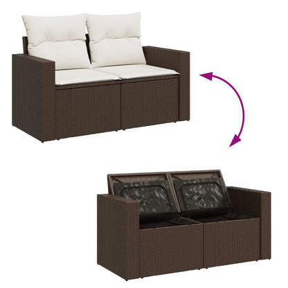 vidaXL Garden Bench with Cushions, 2-Seater, Poly Rattan