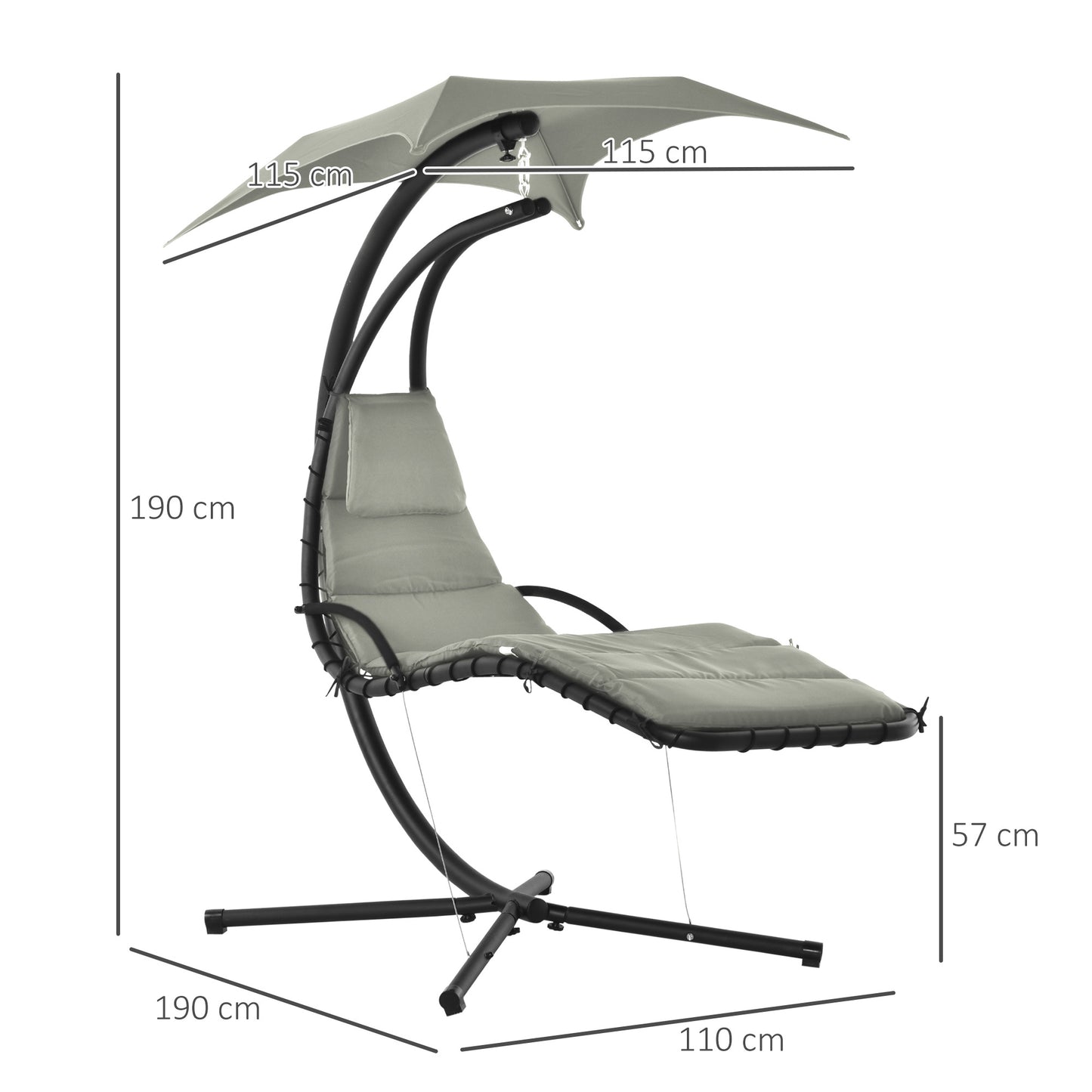 Hangstoel – Schommelstoel – Zitzak – Loungestoel – Zonnehangstoel – Modern Grijs – Verstelbare Zonneklep – Epoxy Stalen Frame