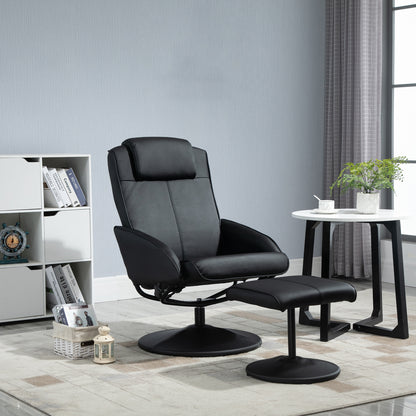 Relaxstoel – Fauteuil – Relaxfauteuil – Stoel Met Voetenbank – Zwarte Kunstleren Bekleding – Verstelbare Rugleuning – Ergonomisch Ontwerp