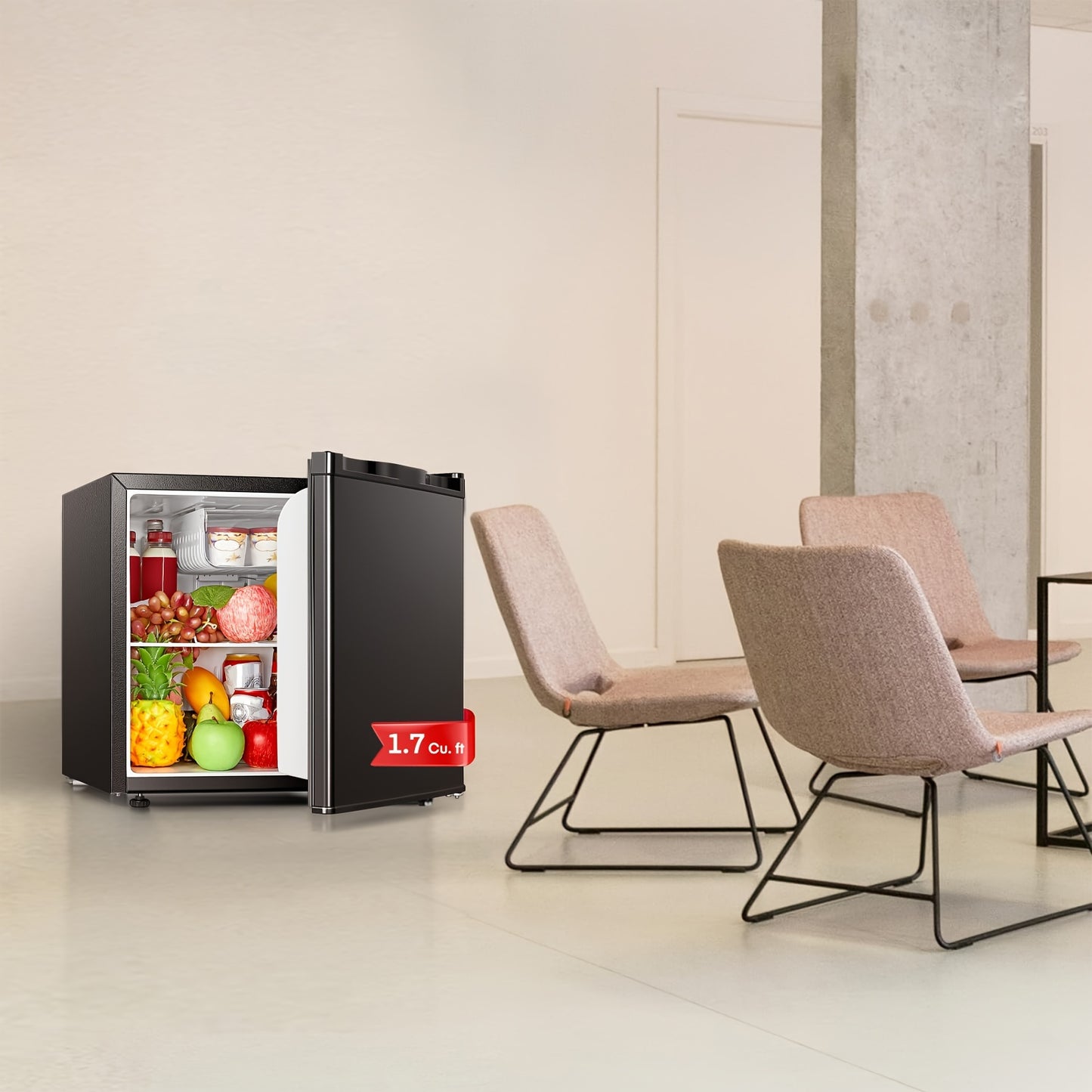 Mini Koelkast – Minibar – Tafelmodel – Kleine Koelkast – Compacte Koelkast – 46 Liter Inhoud – Met Vriesvak – Energiezuinig E-Klasse – 42 dB Stil Geluid – Verstelbare Deurtjes & Temperatuur