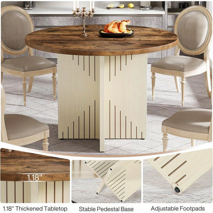 Rondetafel – Ronde Eettafel – Eettafel Rond – Keukentafel – Cirkel Tafel – Farmhouse Stijl – MDF Blad – Ø 100 cm – Geschikt voor 4 Personen – Stevige Kruispoot – Eenvoudige Montage
