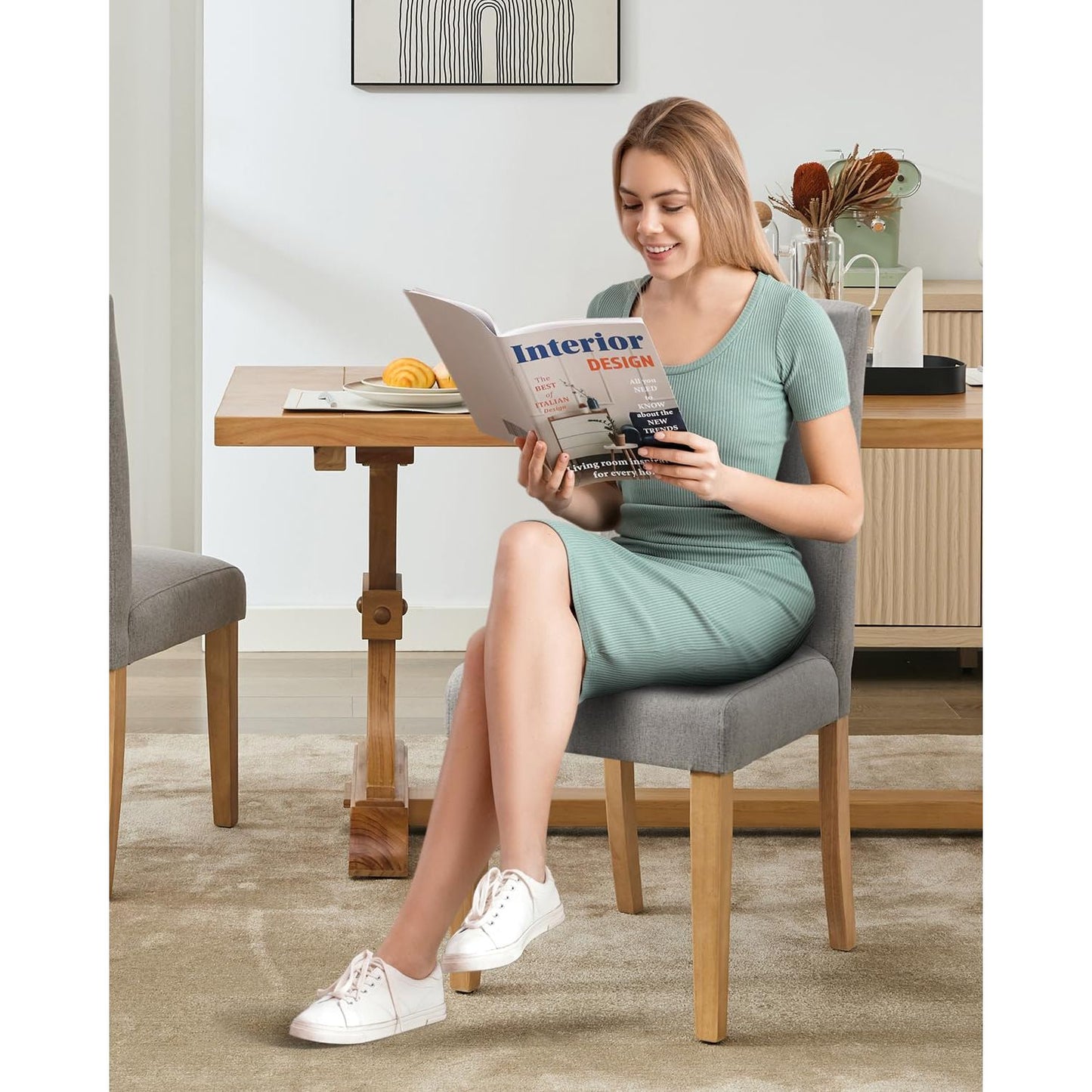 Eetkamerstoelen – Stoelen – Design Stoelen – Kuipstoelen – Bureaustoelen – Set Van 2 – Ergonomische Gebogen Rugleuning – Hardhouten Poten 120kg Draagkracht