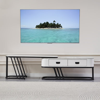 TV-meubel – TV-kast – TV-ladekast – TV-dressoir – TV-rek – Verstelbaar tot 180 cm – Met Robuust Metalen Frame en Stenen Blad
