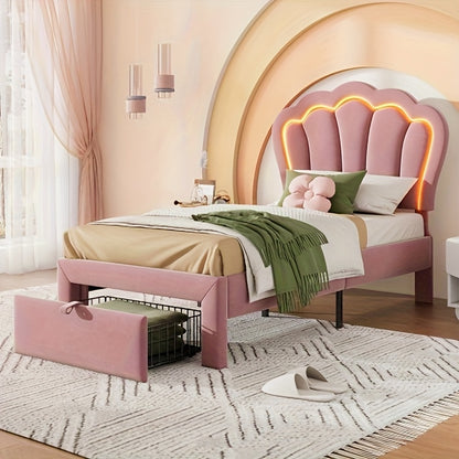 Bedframe Roze – Gestoffeerd Bed – Eenpersoonsbed – Slaapbank – Kinderbed – Pastelroze Kleur – Eenvoudige Montage – Duurzaam Bamboemateriaal