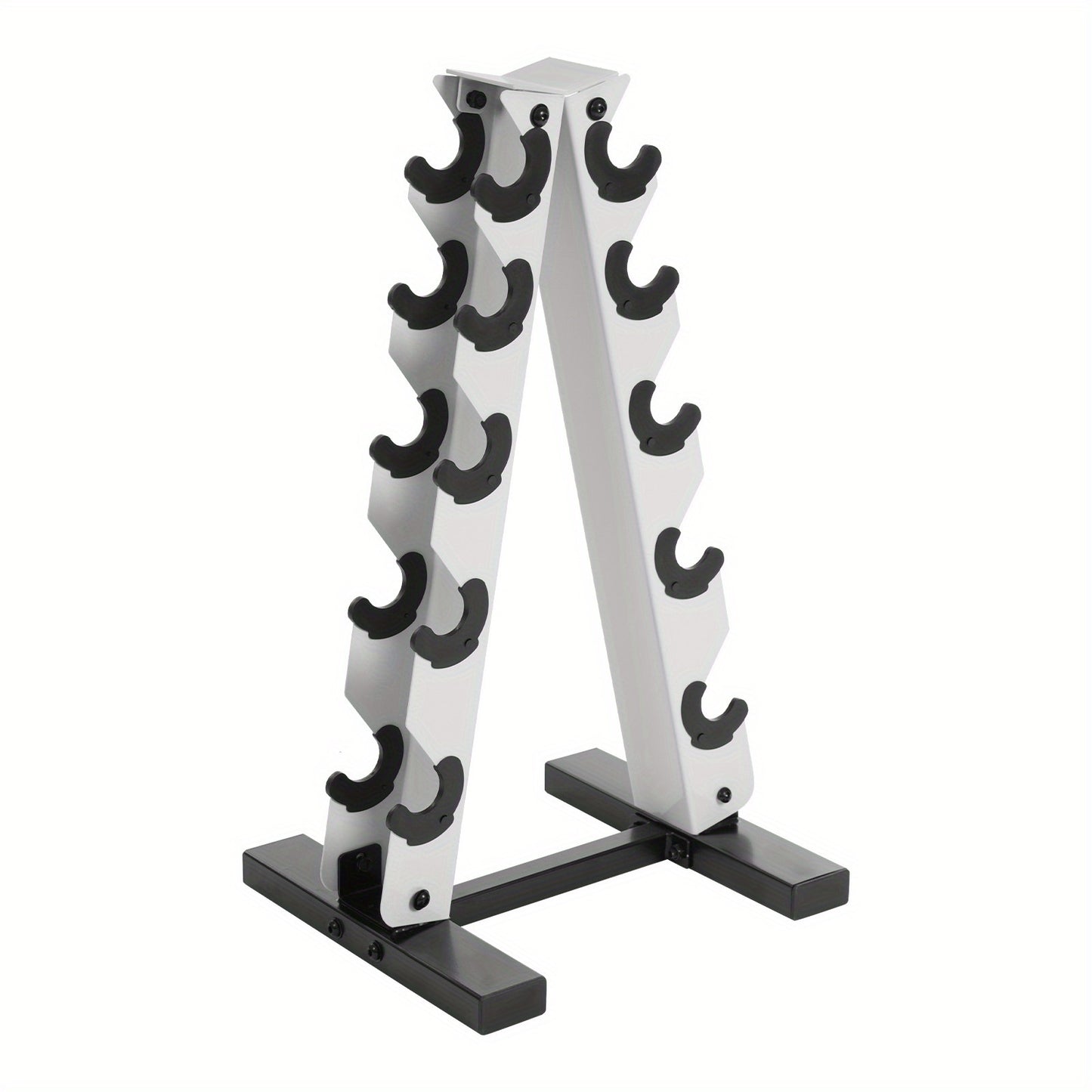 Halterschijfrek – Dumbbell Rek – Gewichtenrek – Schijvenstandaard – Opbergrek – Wit – 5 Laags A-Frame Design – Stijlvol en Ruimtebesparend
